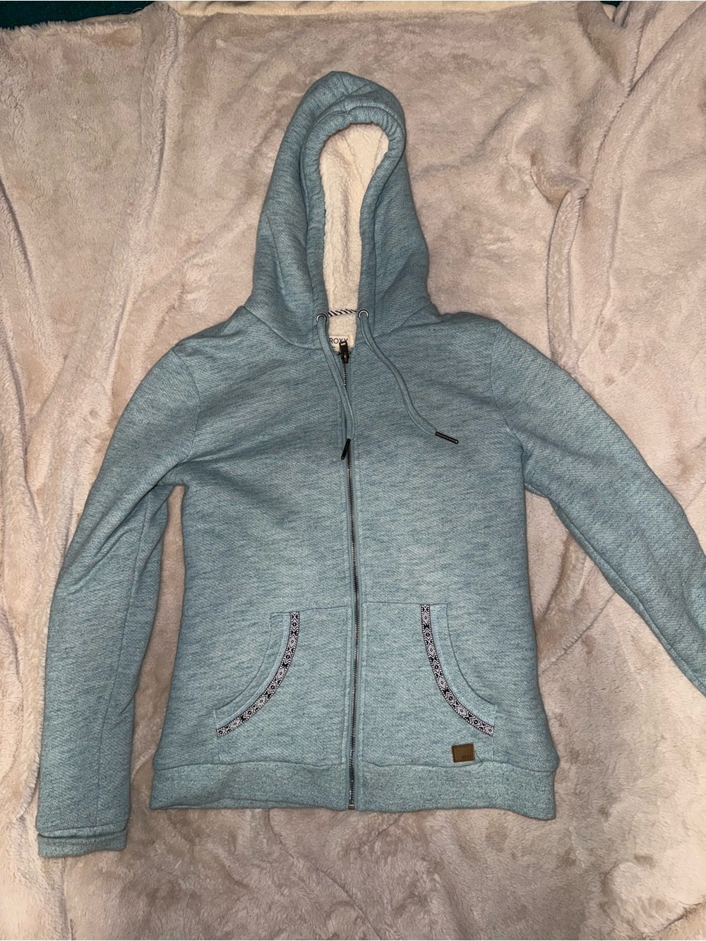 Roxy Light Blue Sherpa-Lined Zip Hoodie